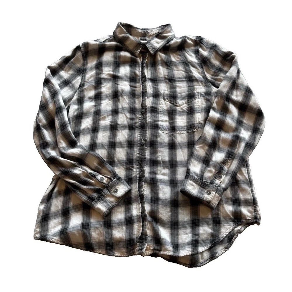 American Eagle Boyfriend Fit Plaid Button Up Shirt Women's Large Gray